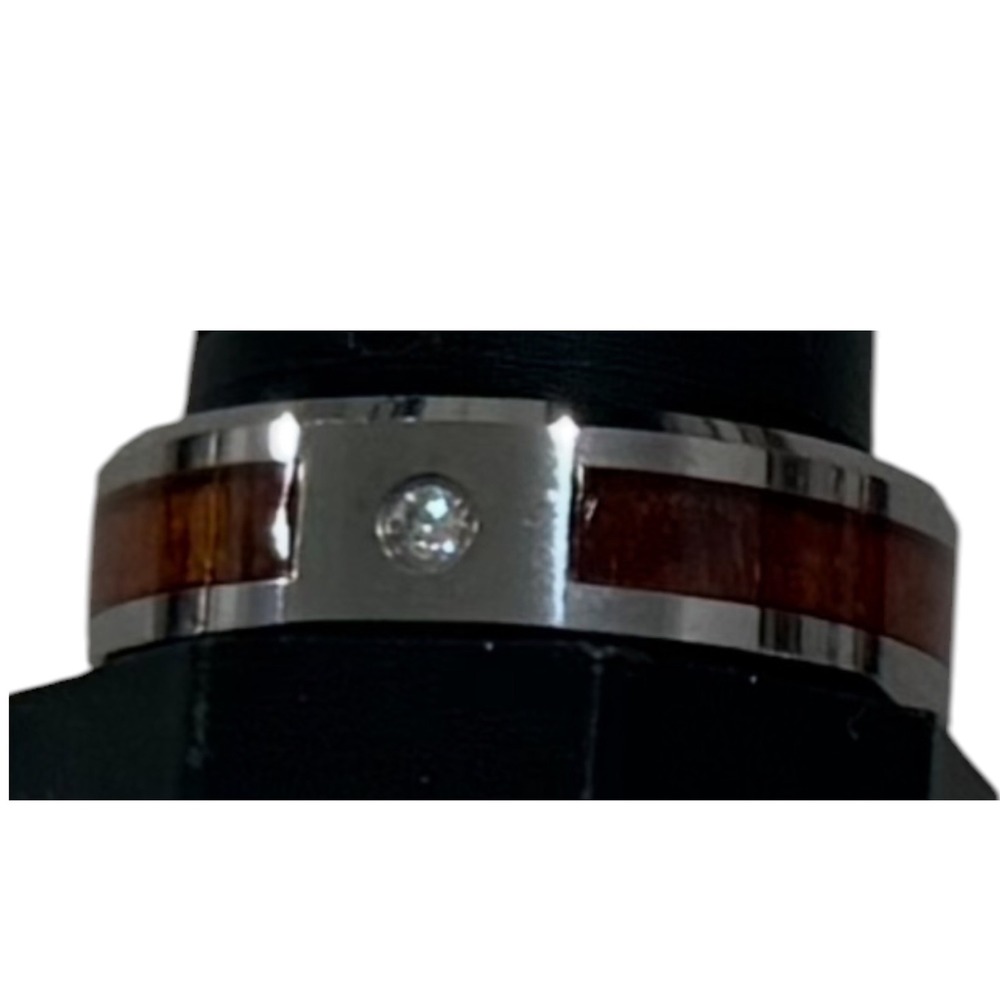 Mens Tungsten Carbide Koa Wood Inlay Diamond Wedding Band Ring Size 14